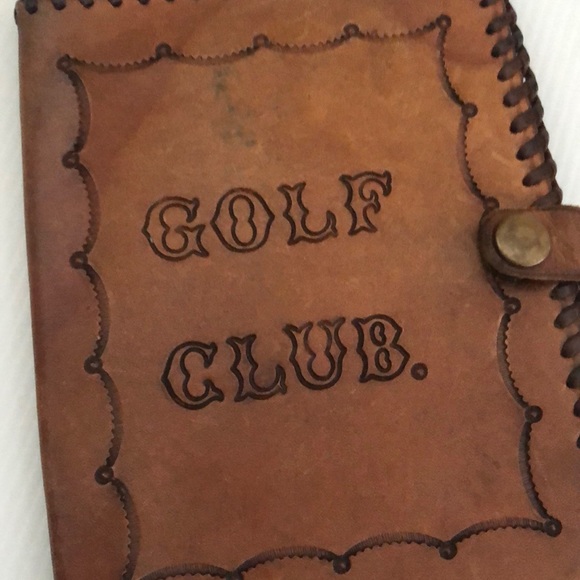 Rare Vintage Leather Golf Club Pouch 2 internal pockets Tooled Leather Patina - Picture 5 of 5